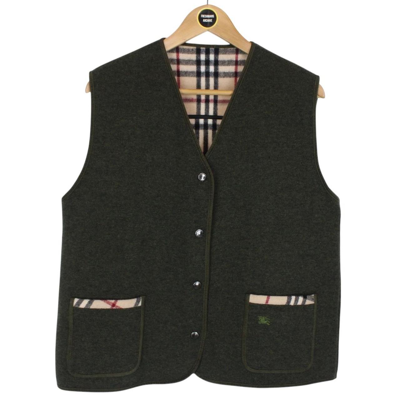 Vintage Burberry London Khaki Green Nova Check Wool Blend Knit Sweater Vest