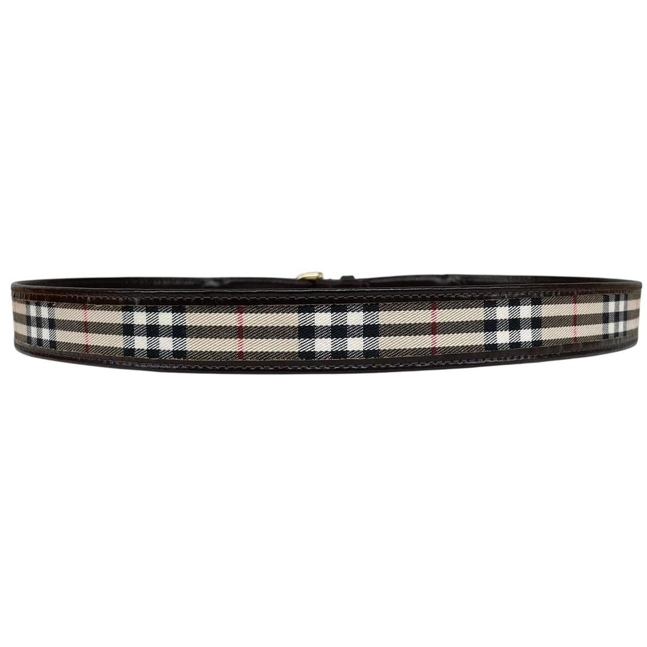 Vintage 80s Burberry Brown and Beige Nova Check Leather Belt