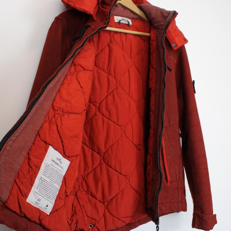 Stone Island AW 2014 Red Saia Doppia Faccia Hooded Quilted Wool Jacket