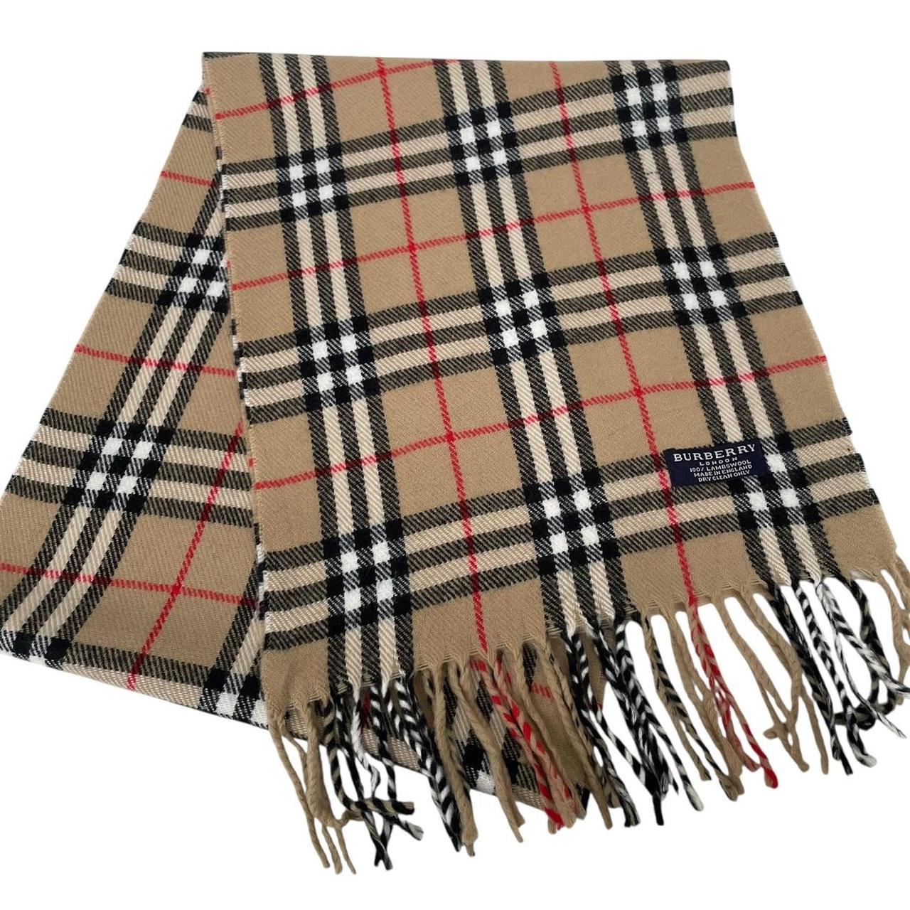 Vintage 90s Burberry Tan Brown Nova Check Lambswool Scarf