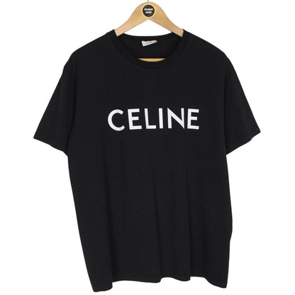 Celine Black and White Logo Print Short Sleeve Cotton T-Shirt