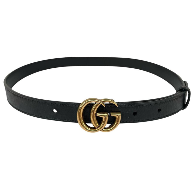 Gucci Black and Gold Marmont Thin Leather Belt with GG Buckle