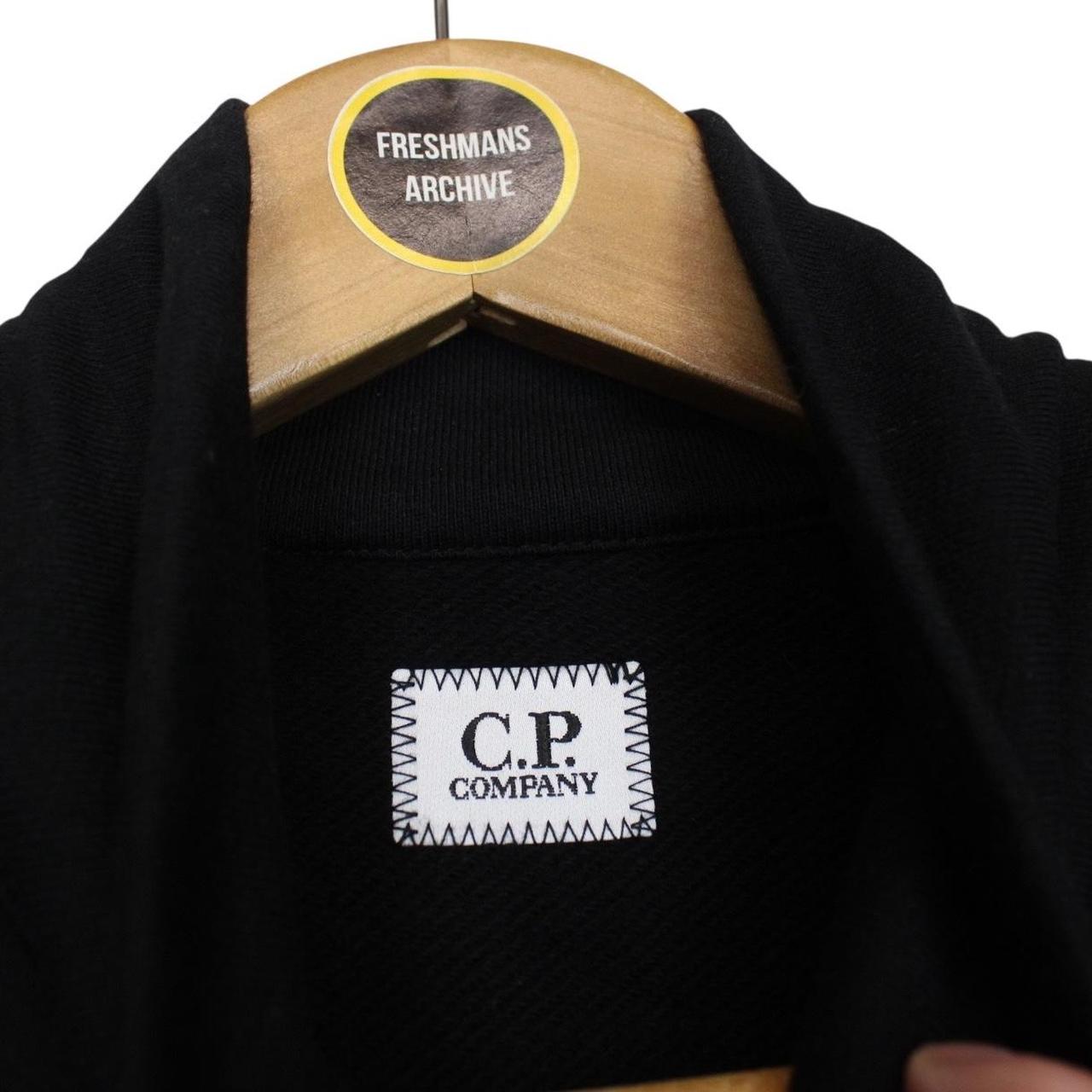 CP Company Black Diagonal Raised Fleece Cotton 1/4 Zip Lens Sweatshirt