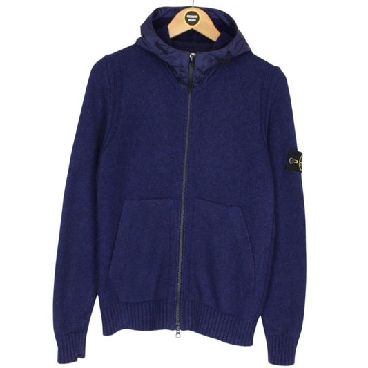 Stone Island AW 2015 Navy Blue Wool Knit Nylon Hoodie Jumper