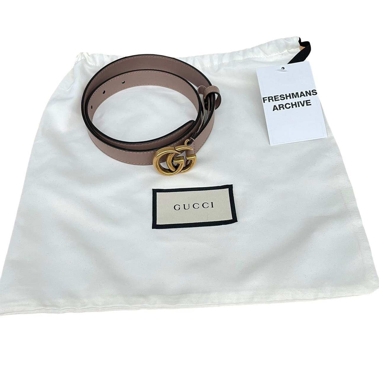 Gucci Rose Pink and Gold Marmont Thin Leather Belt with GG Buckle