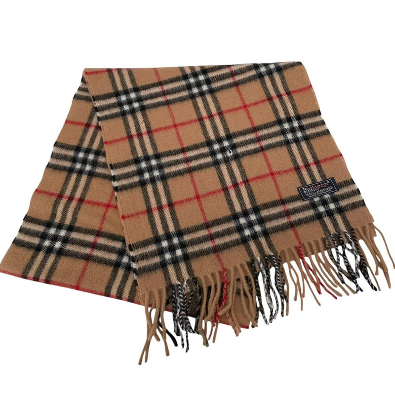 Vintage 90s Burberry Tan Brown Nova Check Lambswool Scarf