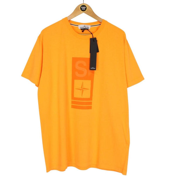 Stone Island SS 2023 Orange Abbreviation One Print Short Sleeve Cotton T-Shirt