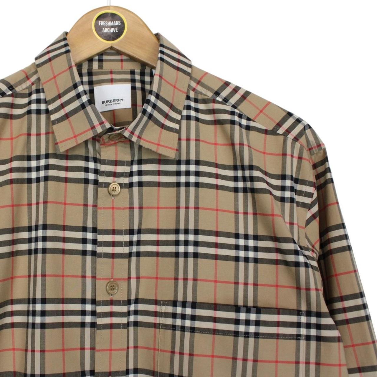 Burberry Tan Brown Nova Check Long Sleeve Poplin Cotton Shirt