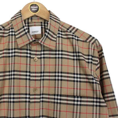 Burberry Tan Brown Nova Check Long Sleeve Poplin Cotton Shirt