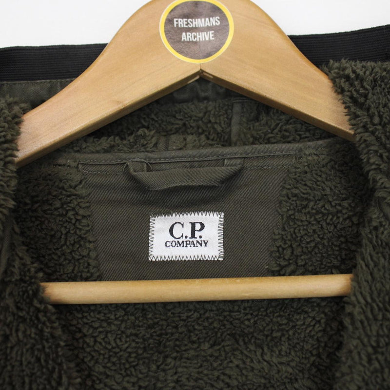 CP Company Khaki Green Teddy Fleece Lined Lens Viewer Hooded Jacket