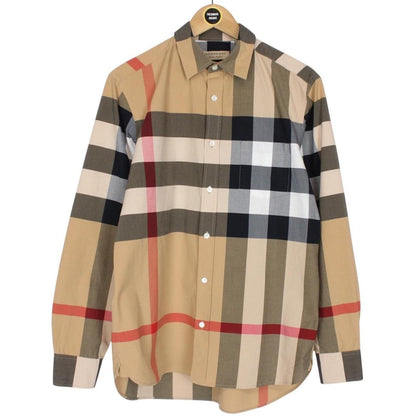 Burberry Tan Brown Nova Check Long Sleeve Cotton Shirt