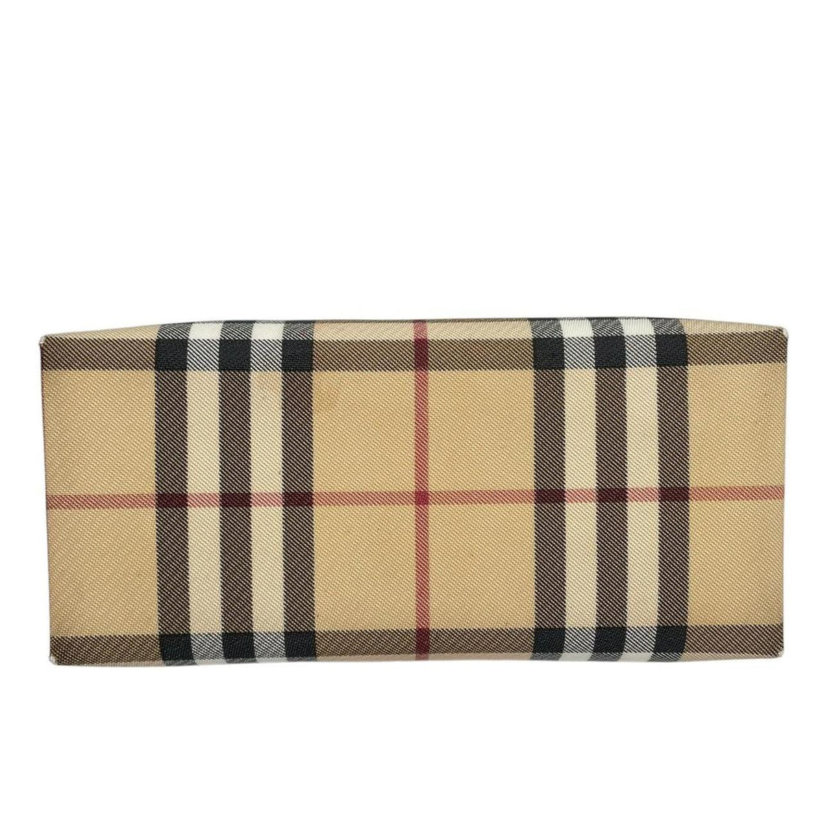 Burberry beige mini tote bag with Nova Check pattern and leather accents.