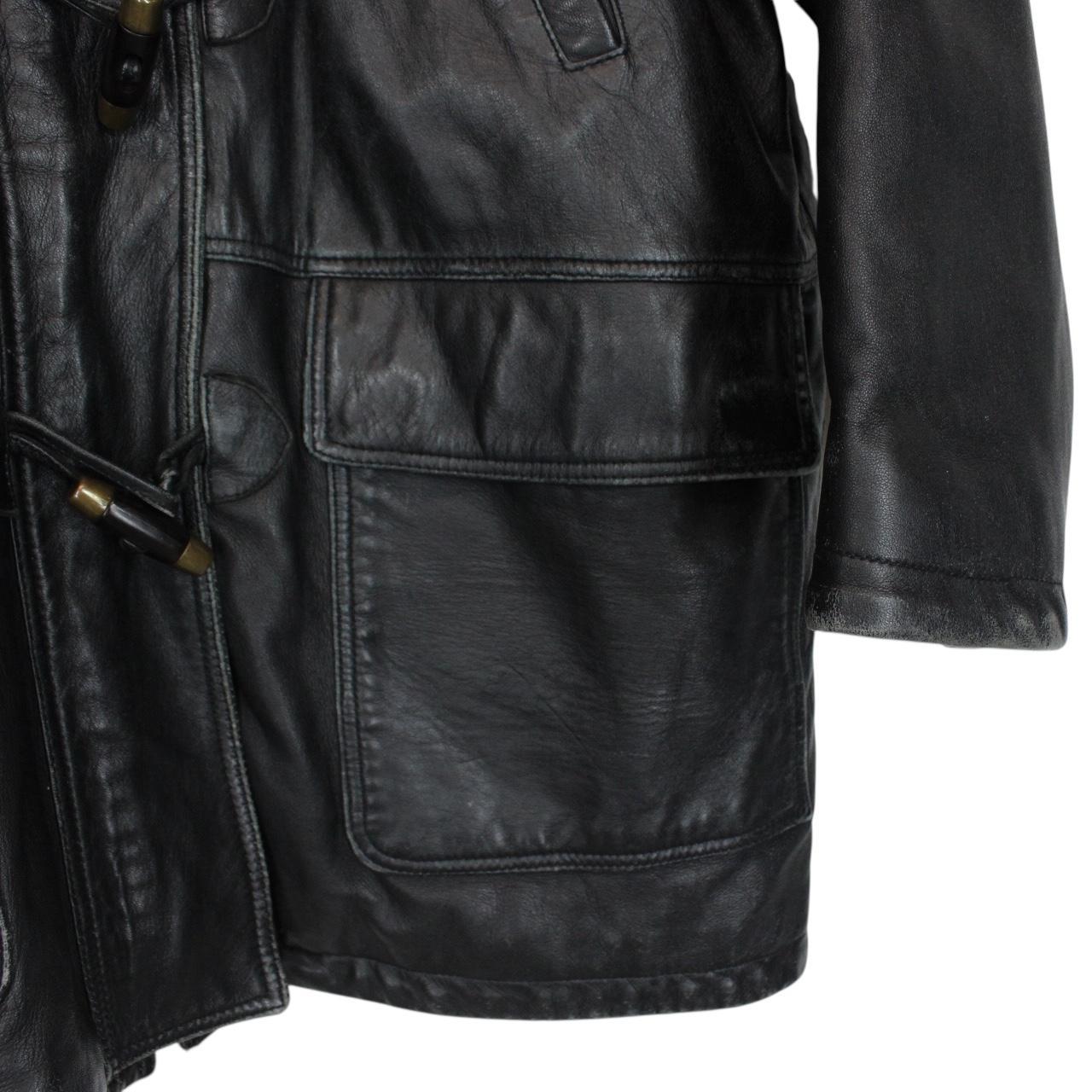 Vintage 90s Burberry Black Nova Check Lined Leather Duffle Coat
