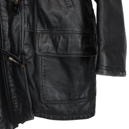 Vintage 90s Burberry Black Nova Check Lined Leather Duffle Coat