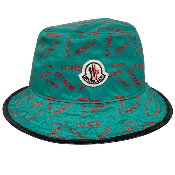 Moncler Green and Red Logo Print Bucket Hat