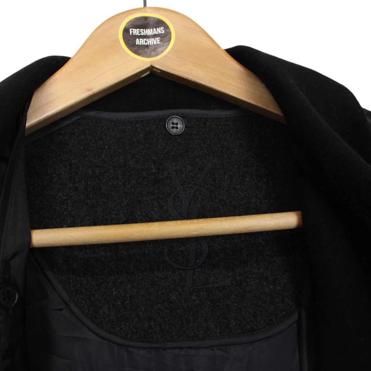 Vintage 90s Yves Saint Laurent Dark Grey Wool Blend Peacoat