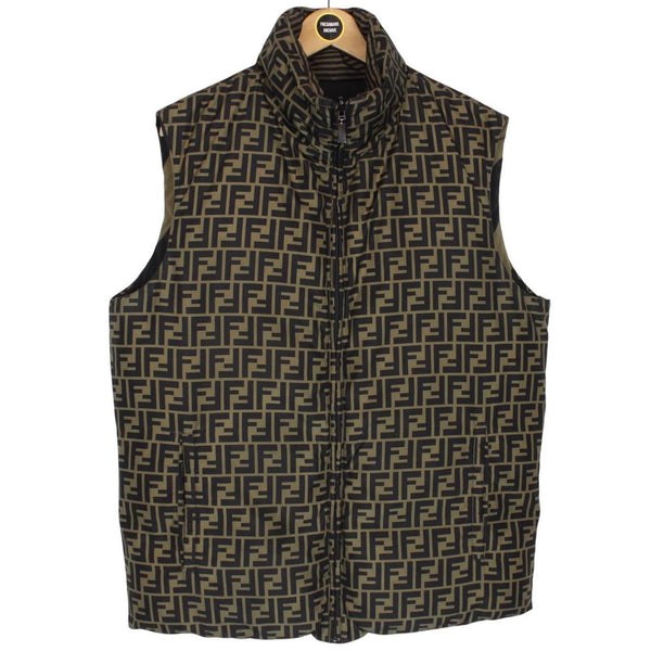 Fendi Brown and Black Zucca Monogram Reversible Down Gilet / Bodywarmer