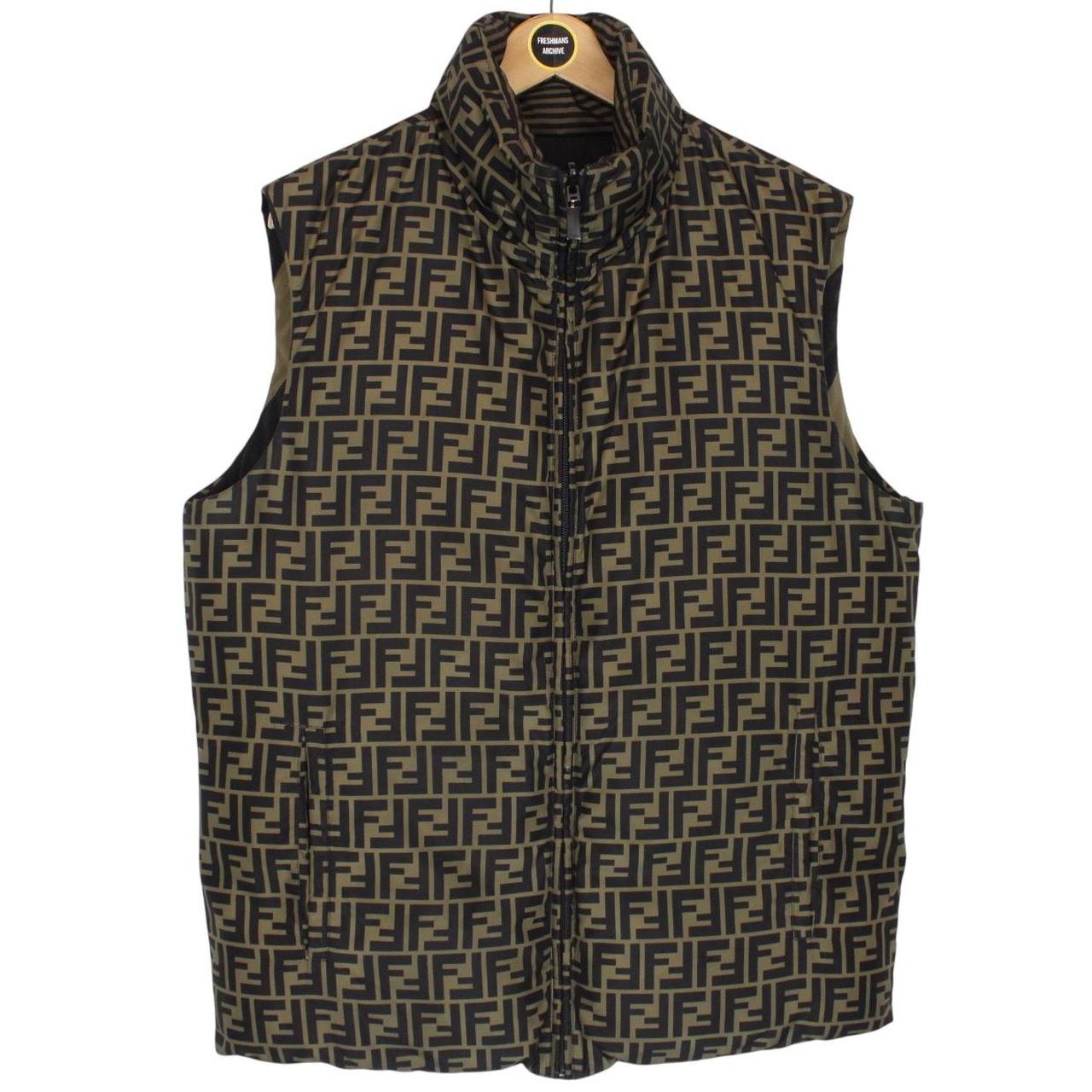 Fendi Brown and Black Zucca Monogram Reversible Down Gilet / Bodywarmer