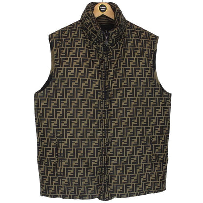 Fendi Brown and Black Zucca Monogram Reversible Down Gilet / Bodywarmer