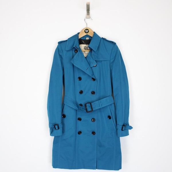 Burberry London Teal Blue Nova Check Double Breasted Belted Trench Coat