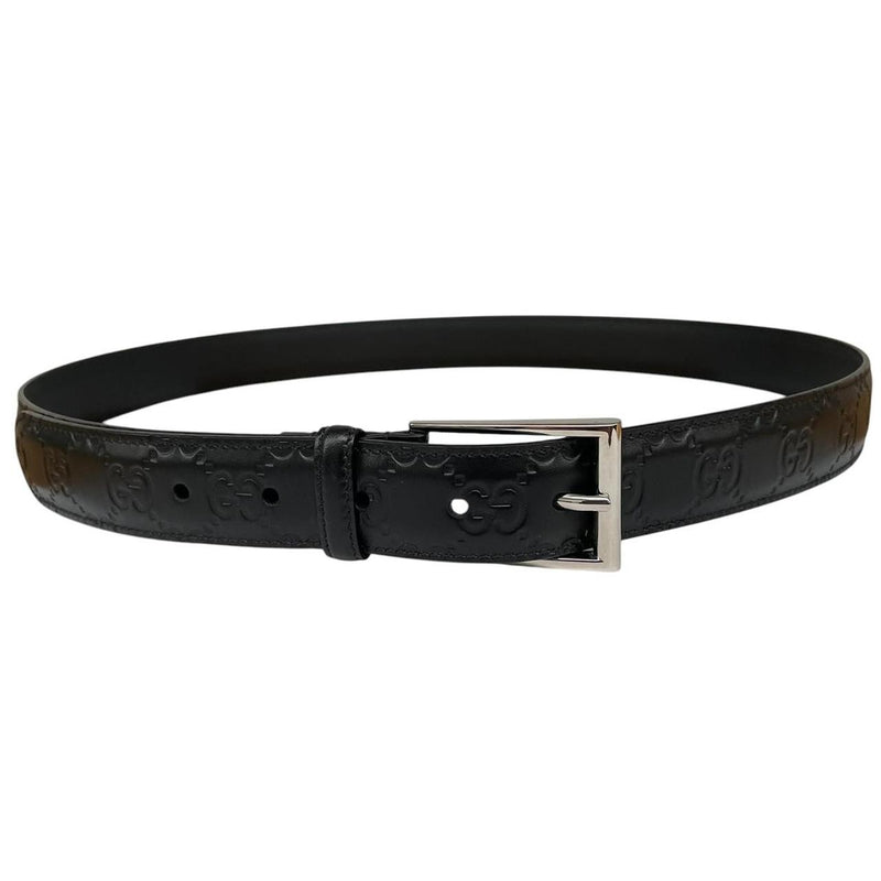 Gucci Black Guccisima GG Monogram Leather Belt with Silver Buckle