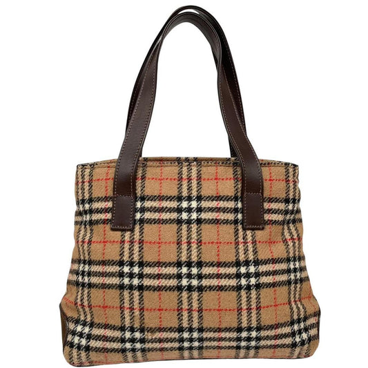Vintage Burberry Tan and Brown Nova Check Wool Shoulder Bag