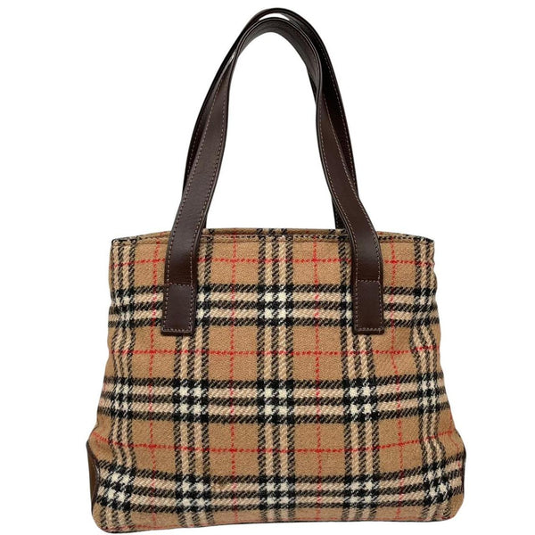 Vintage Burberry Tan and Brown Nova Check Wool Shoulder Bag