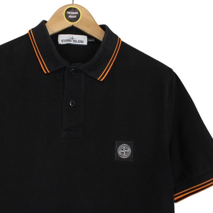 Stone Island Black and Orange Short Sleeve Compass Cotton Polo Shirt