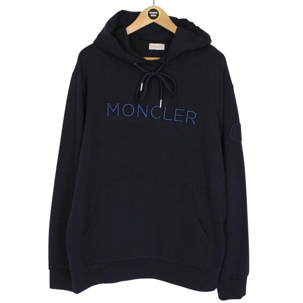Moncler Navy Blue Pullover Embroidered Logo Hoodie Jumper