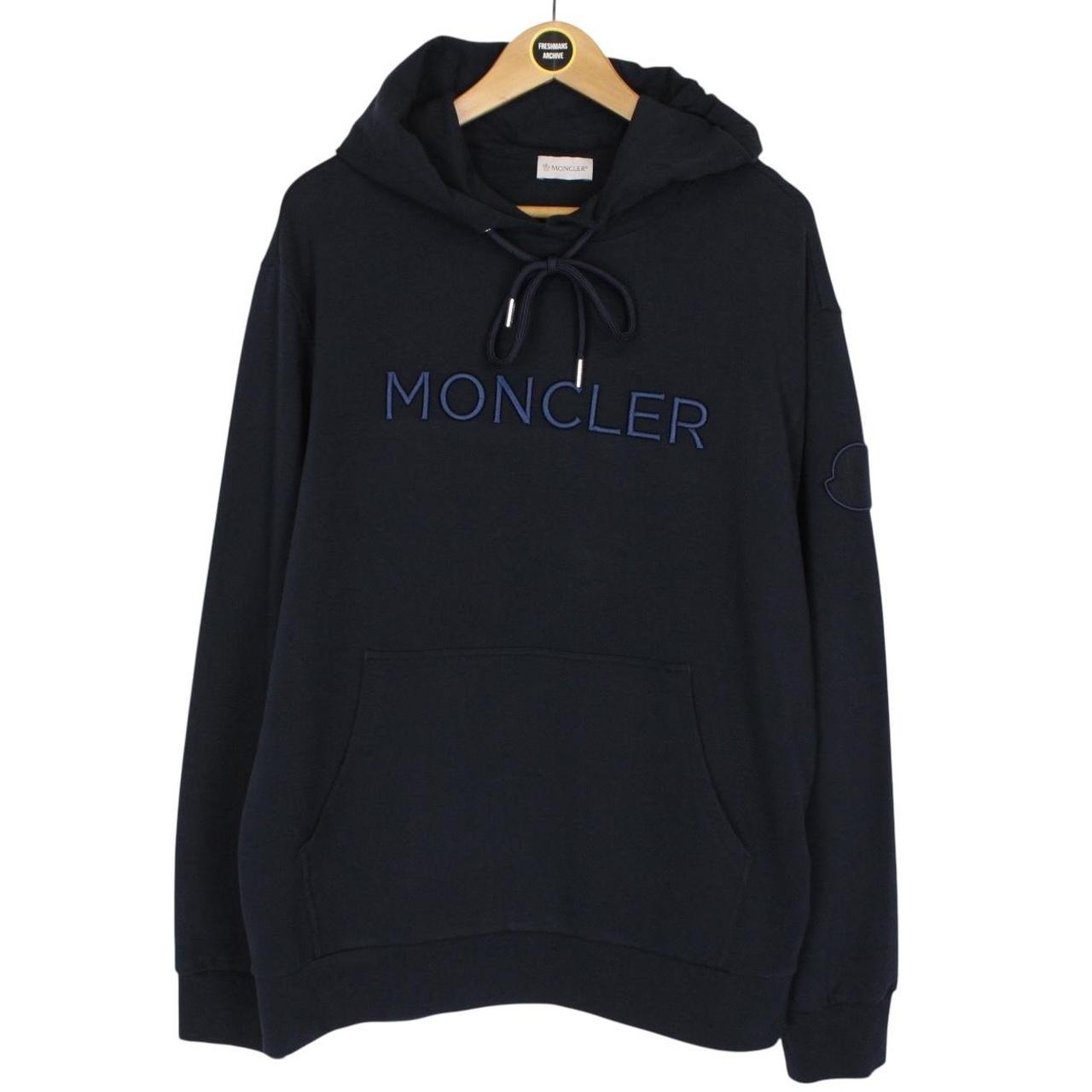 Moncler Navy Blue Pullover Embroidered Logo Hoodie Jumper