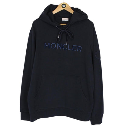 Moncler Navy Blue Pullover Embroidered Logo Hoodie Jumper