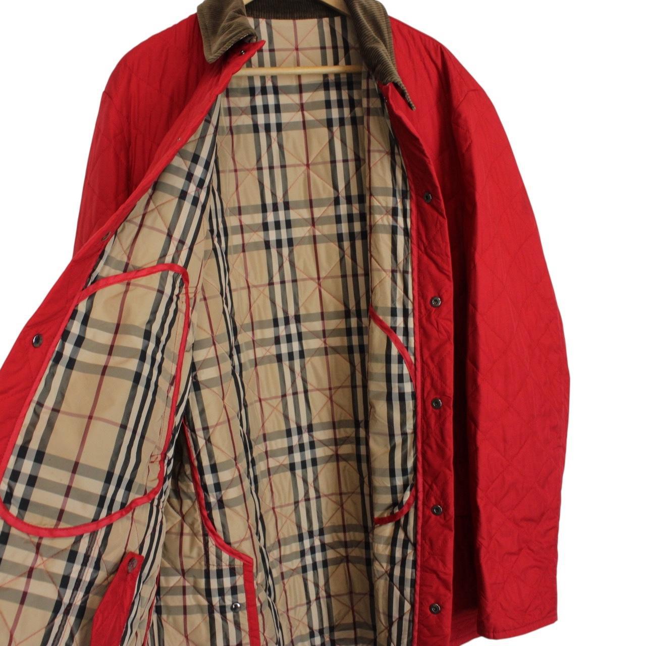 Vintage Burberry London Red Nova Check Lined Quilted Coat