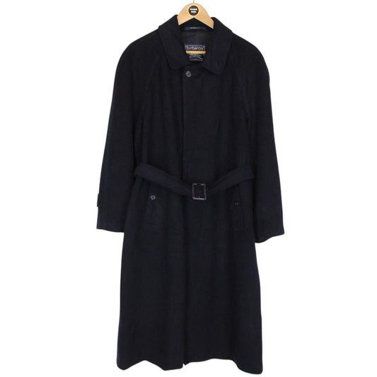 Vintage 90s Burberry Navy Blue Belted Wool Overcoat