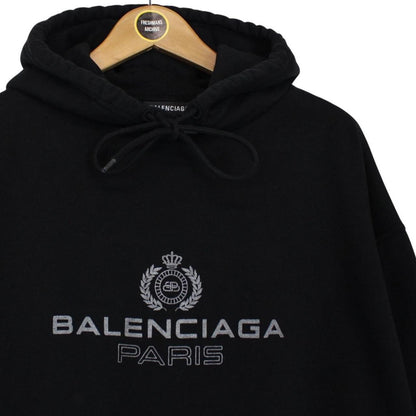 Balenciaga Black Logo Print Cotton Hoodie Jumper