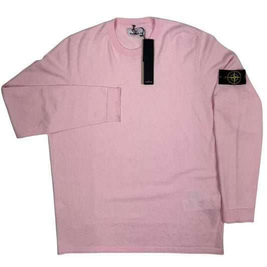 Stone Island pink knit jumper made from organic cotton with logo patch detail.