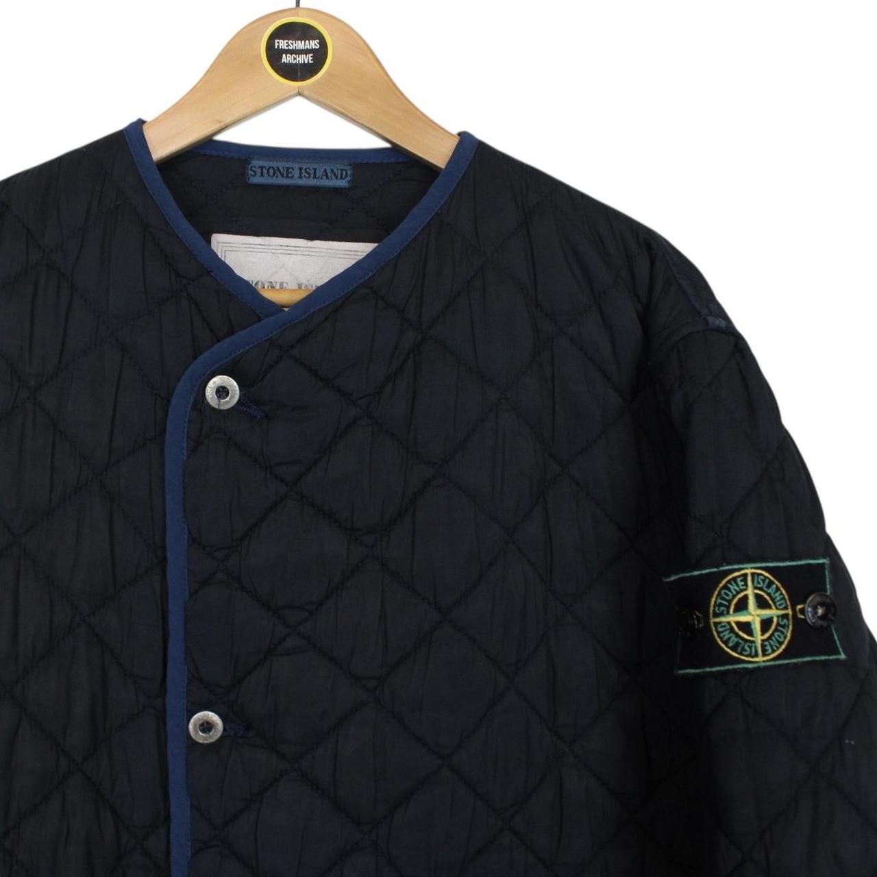 Vintage 80s Stone Island Navy Blue Polyester Microfibre Quilted Jacket