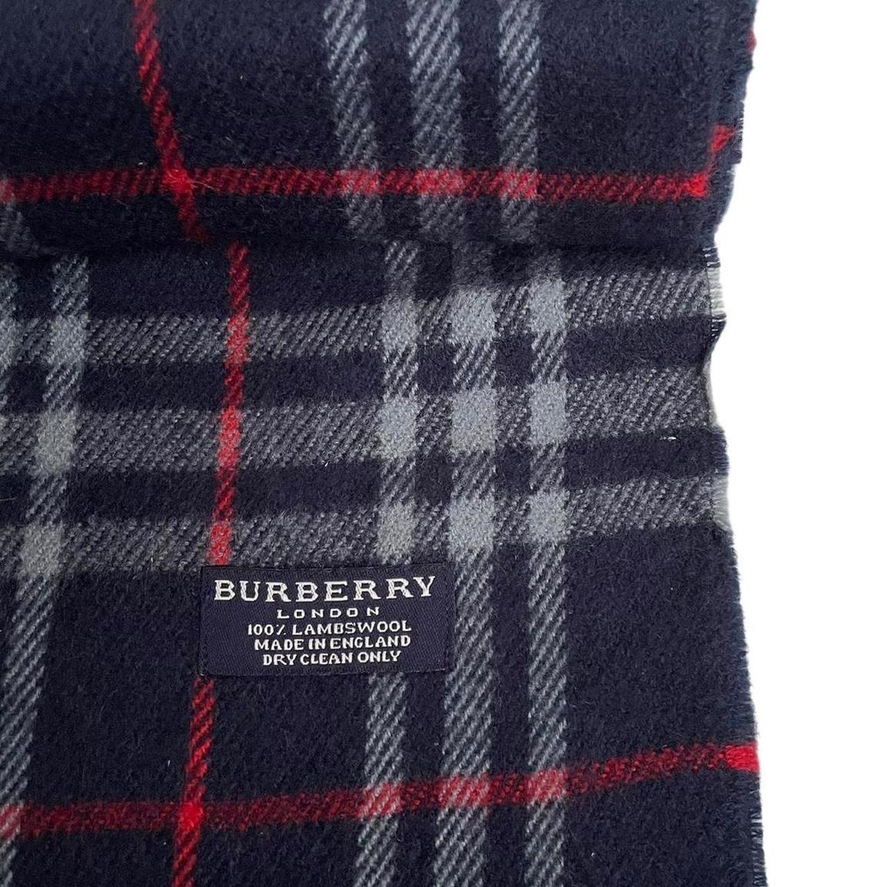 Vintage 90s Burberry Navy Blue Nova Check Lambswool Scarf