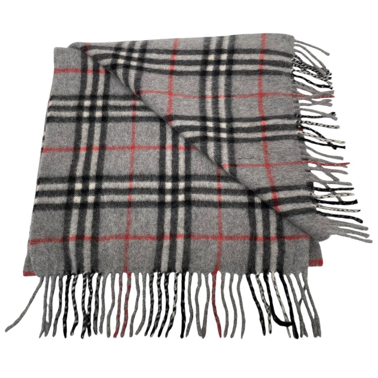 Vintage 90s Burberry Grey Nova Check Lambswool Scarf