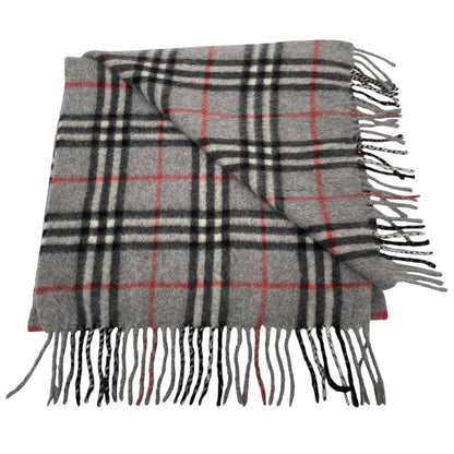 Vintage 90s Burberry Grey Nova Check Lambswool Scarf