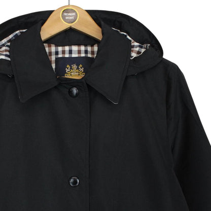 Aquascutum Black House Check Lined Hooded Coat
