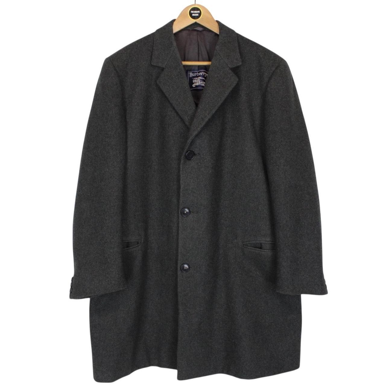 Vintage 90s Burberry Dark Grey Wool and Camelhair Overcoat