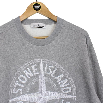 Stone Island SS 2023 Grey Logo Embroidered Cotton Sweatshirt Jumper