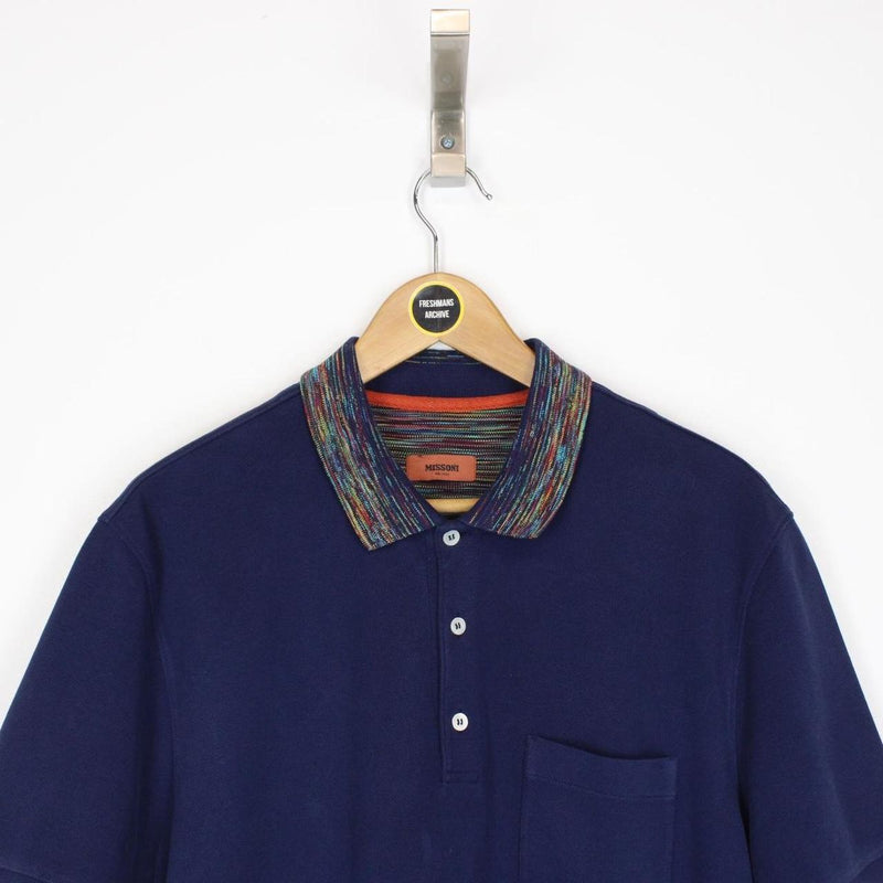 Missoni Navy Blue Short Sleeve Cotton Polo Shirt