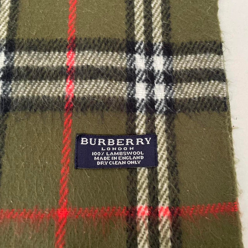 Vintage 90s Burberry Green Nova Check Lambswool Scarf