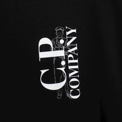 CP Company Black and White Sailor 30/1 Vertical Logo Cotton Short Sleeve T-Shirt