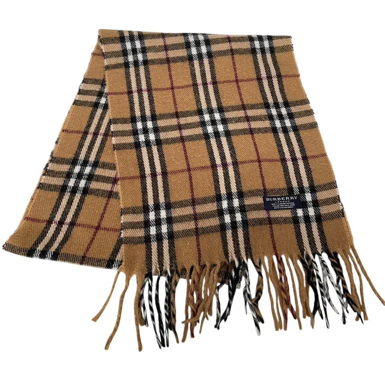 Vintage 90s Burberry Tan Brown Nova Check Lambswool Scarf