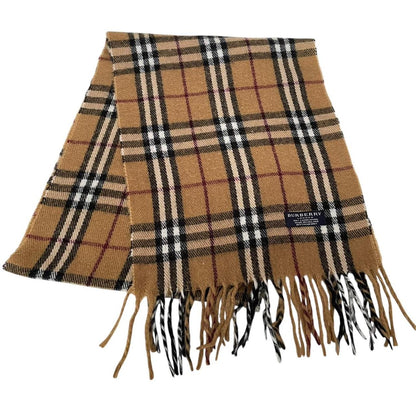 Vintage 90s Burberry Tan Brown Nova Check Lambswool Scarf