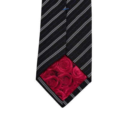 Paul Smith black and grey striped silk blend tie with subtle logo detail.