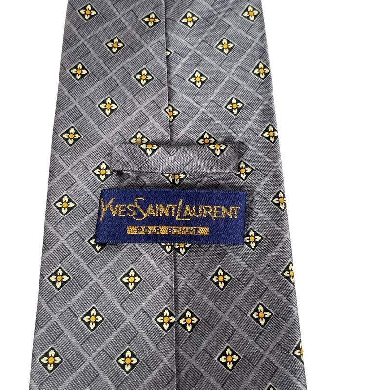 Vintage 90s Yves Saint Laurent Silver and Yellow Silk Tie