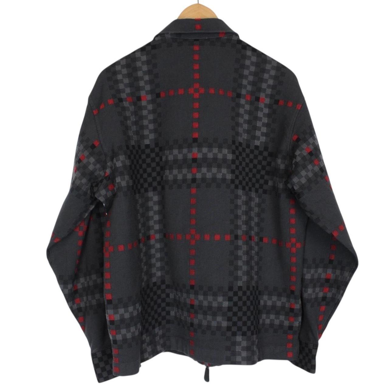 Burberry Dark Grey Pixel Check Wool Blend Full Zip Overshirt